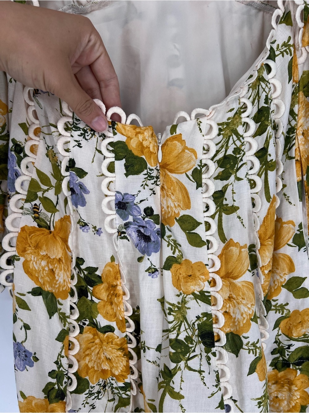 BHLDN Kali Yellow Floral Linen Blend Cut Out Fit & Flare Bee Formal Mini Dress 6 - Picture 7 of 11